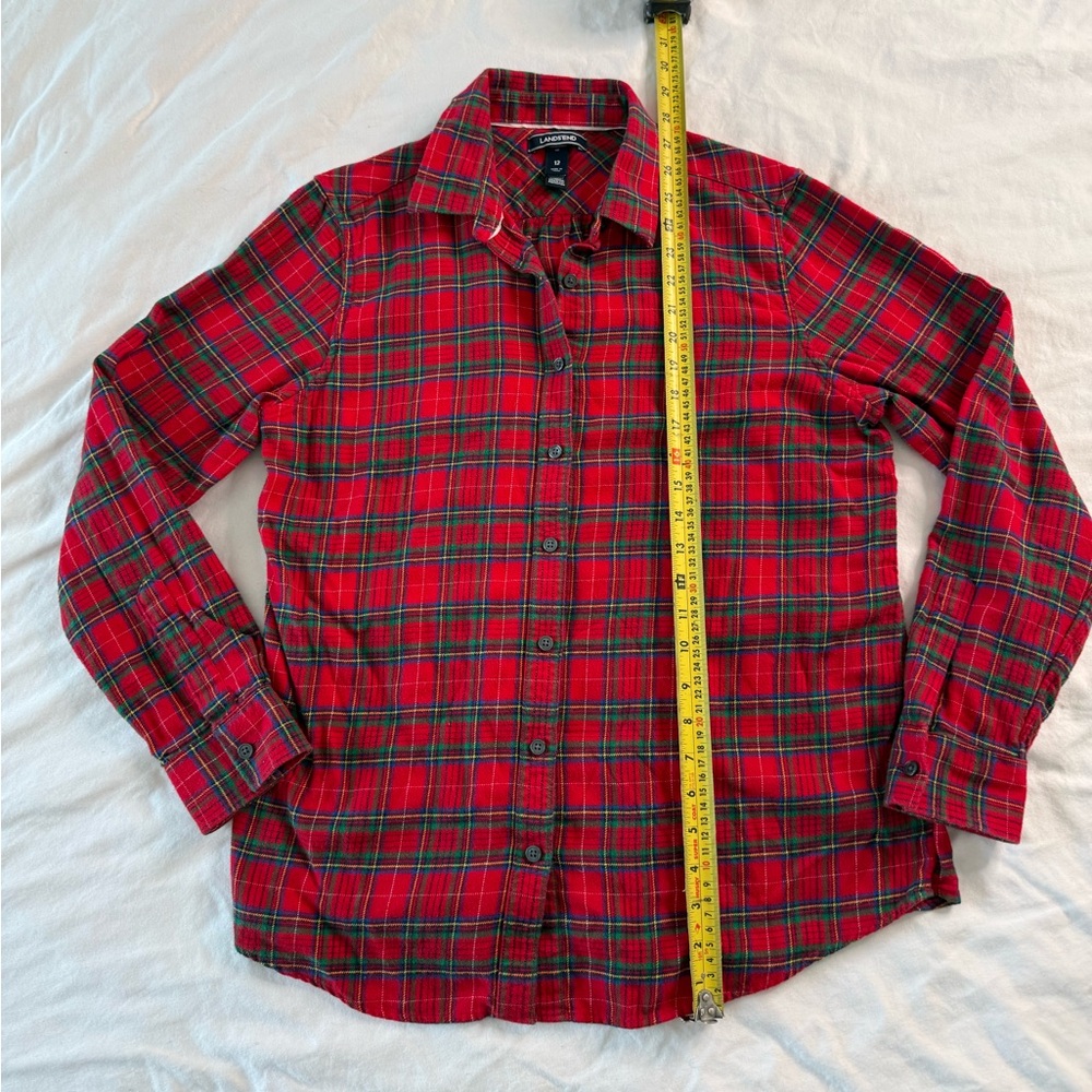Lands’ End Red Plaid Flannel Shirt Women’s Classic Cotton Tartan Button-Up 12 - Picture 7 of 10